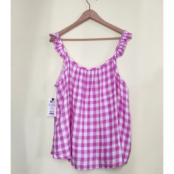 Terra & Sky Ruffle Tank Top Womens Plus Size 2X Pink White Pink Gingham Preppy - Picture 6 of 12